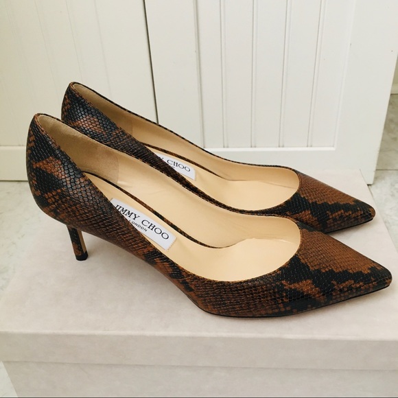 Jimmy Choo ROMY 60 CUOIO Snake Printed Leather Women’s Heels Pumps - Picture 12 of 16